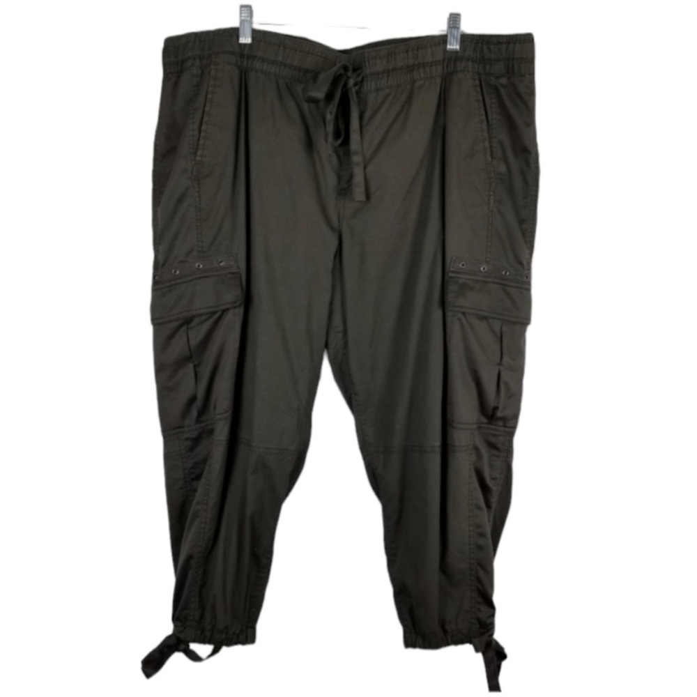 Lane Bryant Cropped Cargo Pants Olive Green Elastic Waist Tie Leg Waist Sz 14/16